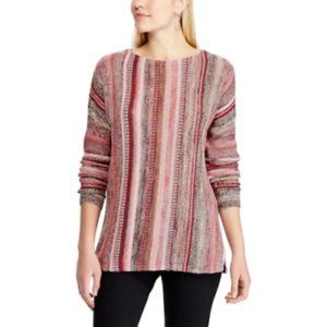 XXL Cotton/Linen Pink Striped Textured Boatneck Tunic Sweater Chaps